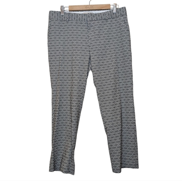 Banana Republic Hampton Ankle Pants Black White Geo Jacquard Design Size 10 - Picture 1 of 12